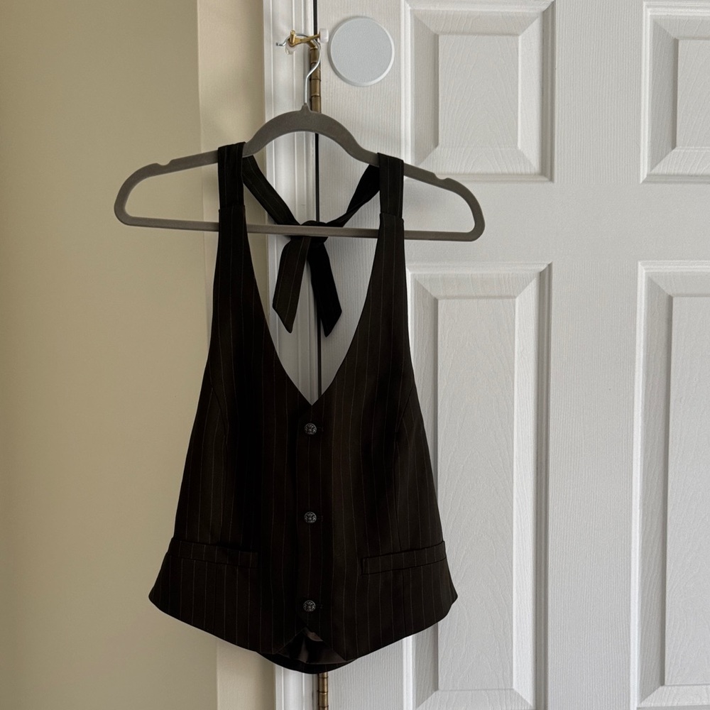 Olive Green Pinstripe Halter Vest